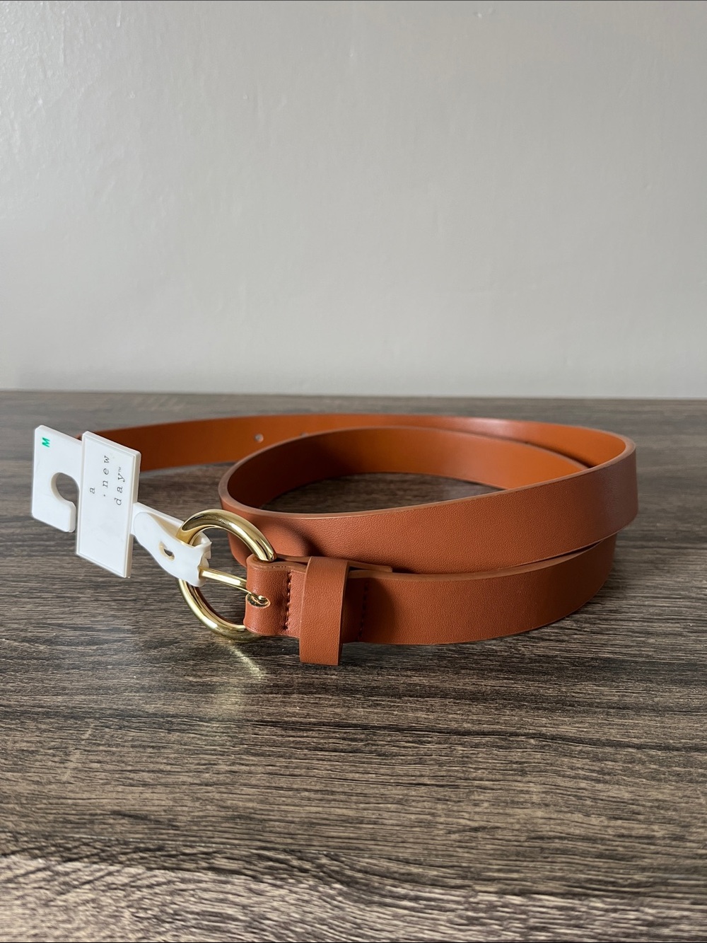 a new day Tan Faux Leather Belt with Gold Circular Buckle